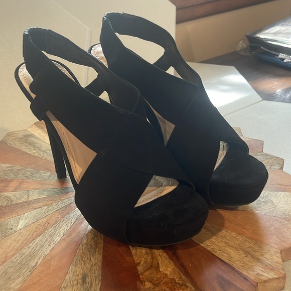 Diane Von Furstenberg Black suede Platform Heeled Sandals size 7 1/2 - Picture 3 of 11